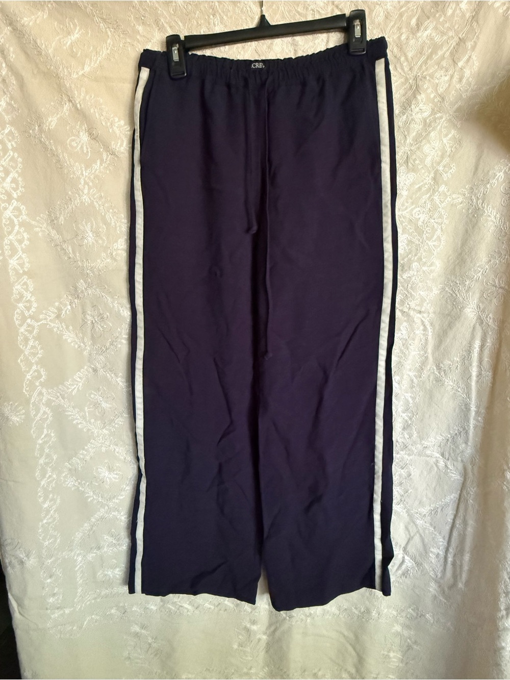 J Crew Navy Track Style Pants with White Side Stripes
